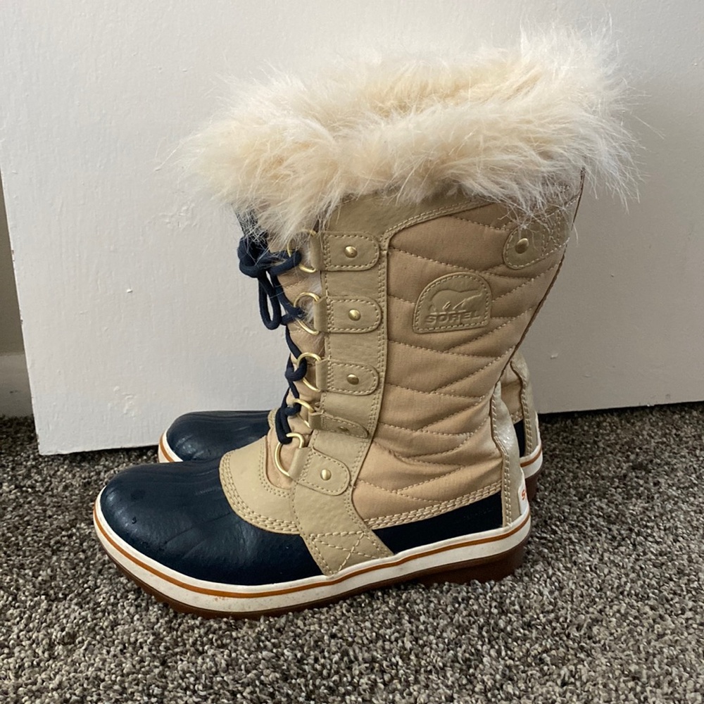 Tan & Navy Blue Sorel Boots